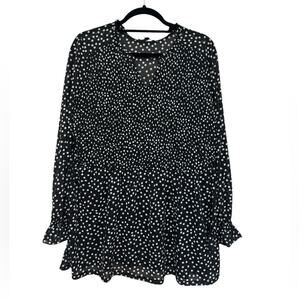 Lane Bryant Black and White Polka Dot Shirred Tunic - Size 14/16